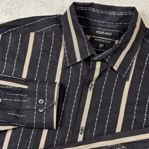 Murano Mercerized Cotton Striped Button Down Shirt Mens XL Black Tan Long Sleeve
